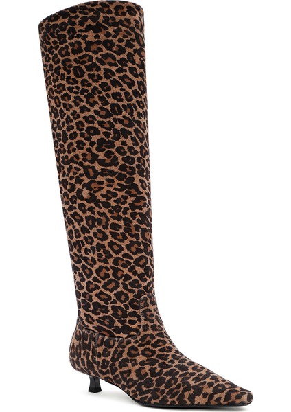 Kadın Kahverengi Ince Kısa Topuklu Süet Deri Çizme 24WFD142410