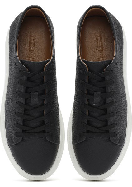 Erkek Siyah Bağcıklı Kalın Tabanlı Deri Sneaker 25SFD6107FT