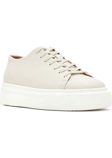 Erkek Beyaz Bağcıklı Kalın Tabanlı Deri Sneaker 25SFD6107FT