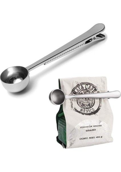 Paslanmaz Çelik 10 ml Klipsli Kahve Ölçeği ve Kaşık, Renkli, Şık ve Kullanışlı