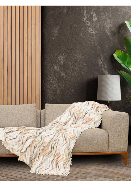 Zikzak Desenli 130X180 cm Koltuk ve Kanepe Örtüsü, Krem Renk