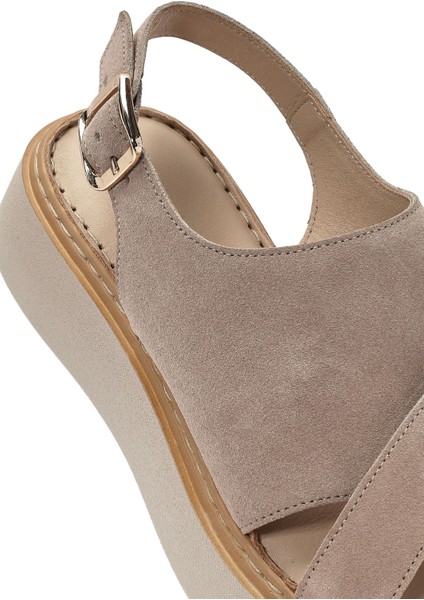 Kadın Vizon Bilekten Tokalı Kalın Tabanlı Süet Deri Comfort Sandalet 25SFD342310