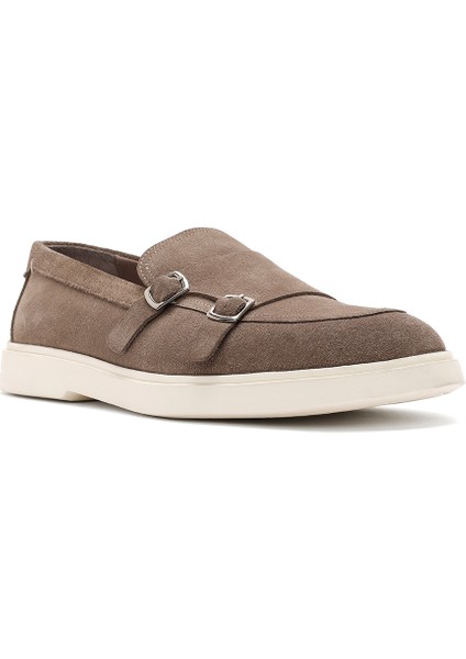 Erkek Bej Çift Tokalı Süet Deri Casual Loafer 25SFD750410