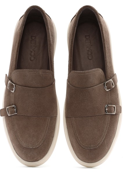 Erkek Bej Çift Tokalı Süet Deri Casual Loafer 25SFD750410