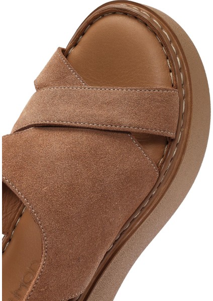 Kadın Pudra Bilekten Tokalı Kalın Tabanlı Süet Deri Comfort Sandalet 25SFD342310