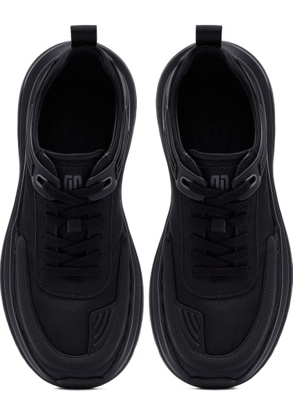Erkek Siyah Bağcıklı Kalın Tabanlı Kumaş Sneaker 25SFD69226F