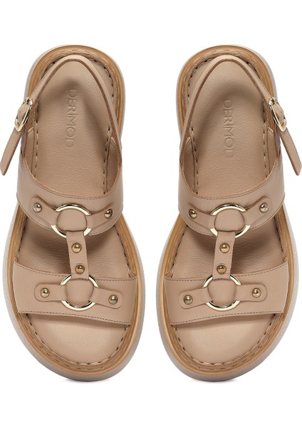 Kadın Krem Bilekten Tokalı Kalın Tabanlı Deri Comfort Sandalet 25SFD342518