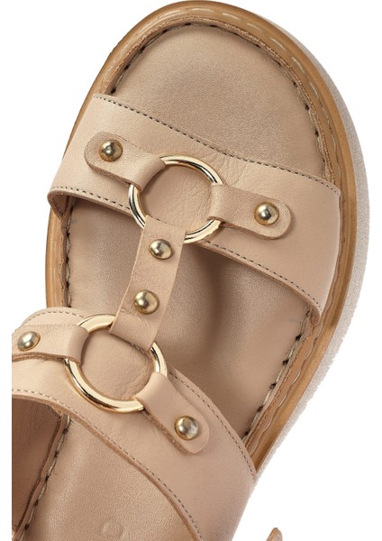 Kadın Krem Bilekten Tokalı Kalın Tabanlı Deri Comfort Sandalet 25SFD342518