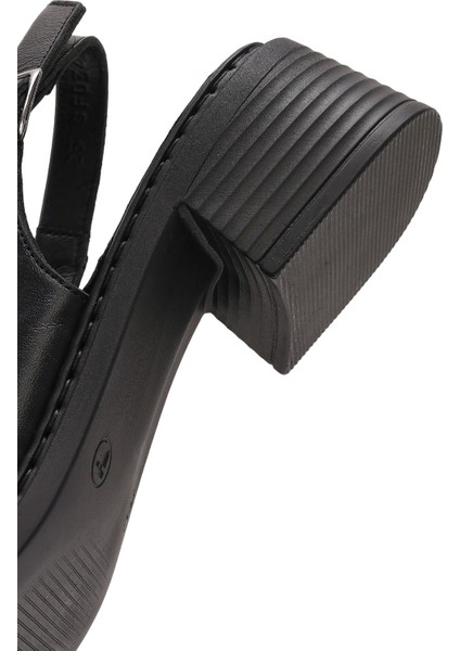 Kadın Siyah Bilekten Tokalı Kısa Topuklu Deri Sandalet 25SFD342818