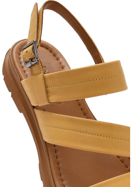 Kadın Sarı Bilekten Tokalı Deri Sandalet 25SFD341718