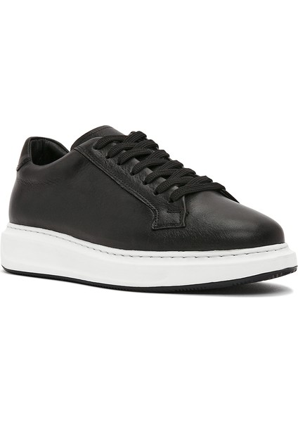 Erkek Siyah Bağcıklı Deri Sneaker 25SFD640318