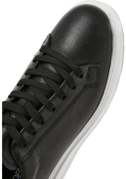 Erkek Siyah Bağcıklı Deri Sneaker 25SFD640318