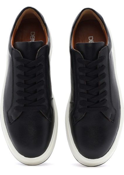 Erkek Siyah Kalın Tabanlı Bağcıklı Deri Sneaker 25SFD630718