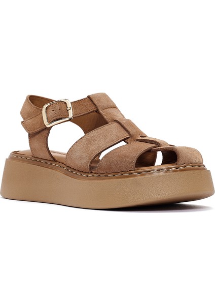 Kadın Pudra Bilekten Tokalı Kalın Tabanlı Süet Deri Comfort Sandalet 25SFD342610