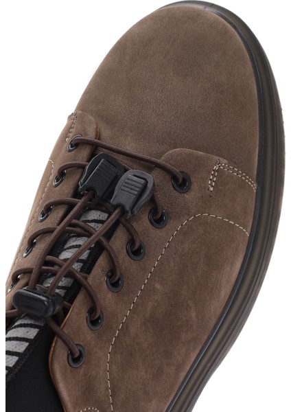 Erkek Vizon Bağcıklı Kalın Tabanlı Deri Casual Sneaker 25SFD640810