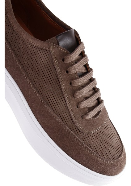 Erkek Vizon Bağcıklı Kalın Tabanlı Süet Deri Sneaker 25SFD740310