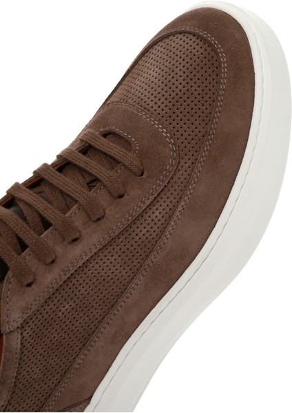 Erkek Vizon Bağcıklı Kalın Tabanlı Süet Deri Sneaker 25SFD740310