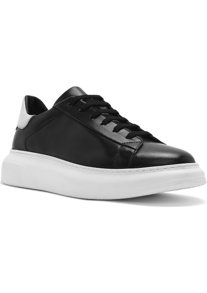 Erkek Siyah Bağcıklı Kalın Tabanlı Deri Sneaker 25SFD740518