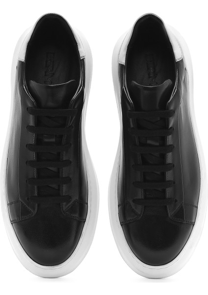 Erkek Siyah Bağcıklı Kalın Tabanlı Deri Sneaker 25SFD740518