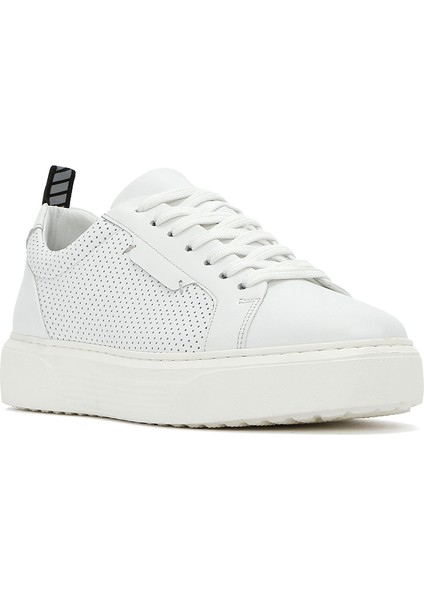 Erkek Beyaz Bağcıklı Deri Sneaker 25SFD640414