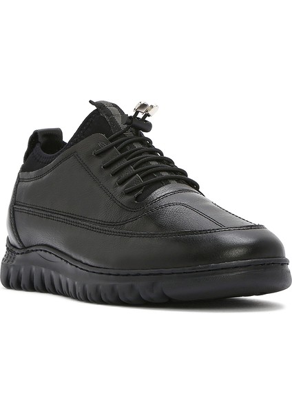 Erkek Siyah Bağcıklı Deri Casual Sneaker 25SFD752018