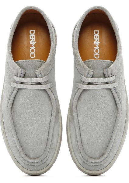 Erkek Gri Bağcıklı Süet Deri Casual Ayakkabı 25SFD630610