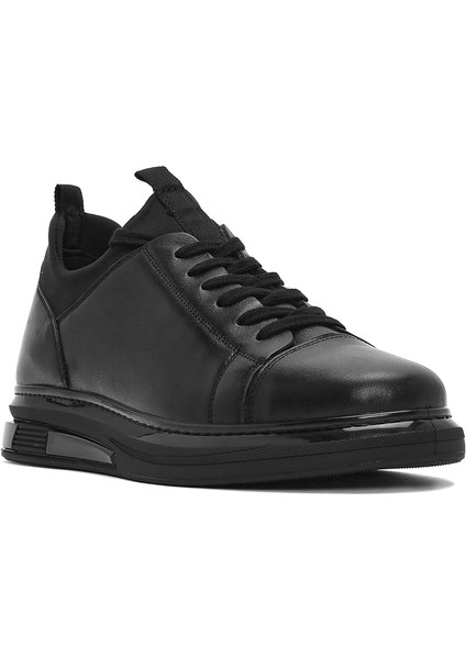 Erkek Siyah Bağcıklı Deri Sneaker 25SFD631418