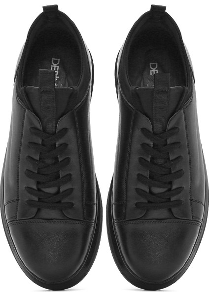 Erkek Siyah Bağcıklı Deri Sneaker 25SFD631418