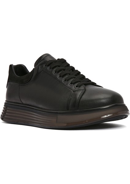 Erkek Siyah Bağcıklı Kalın Tabanlı Deri Sneaker 25SFD6406FT