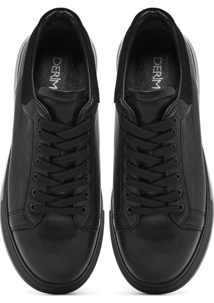 Erkek Siyah Bağcıklı Kalın Tabanlı Deri Sneaker 25SFD6406FT