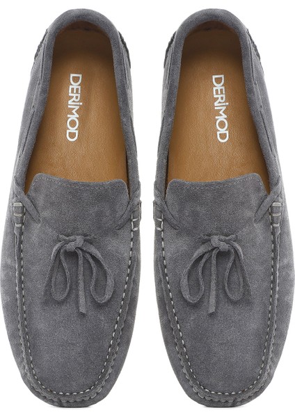 Erkek Gri Süet Deri Loafer 25SFD630410