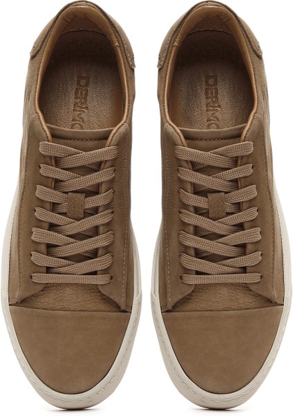 Erkek Bej Bağcıklı Deri Sneaker 25SFD6105V3