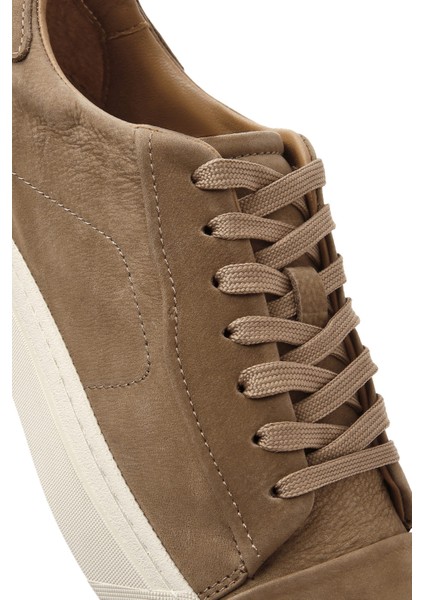 Erkek Bej Bağcıklı Deri Sneaker 25SFD6105V3