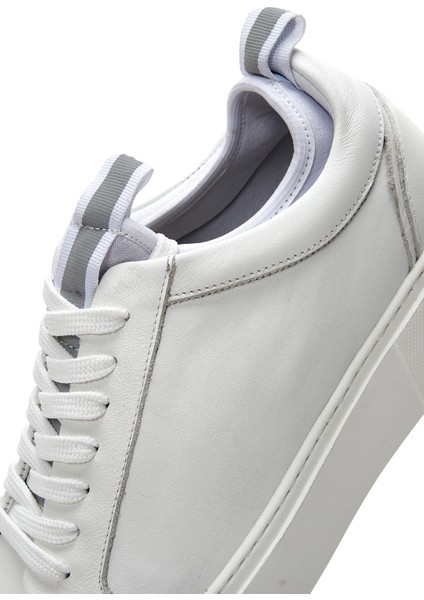 Erkek Beyaz Bağcıklı Deri Sneaker 25SFD610318