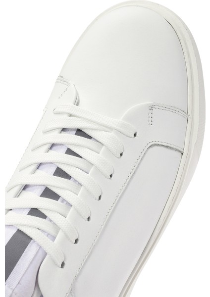 Erkek Beyaz Bağcıklı Deri Sneaker 25SFD610318