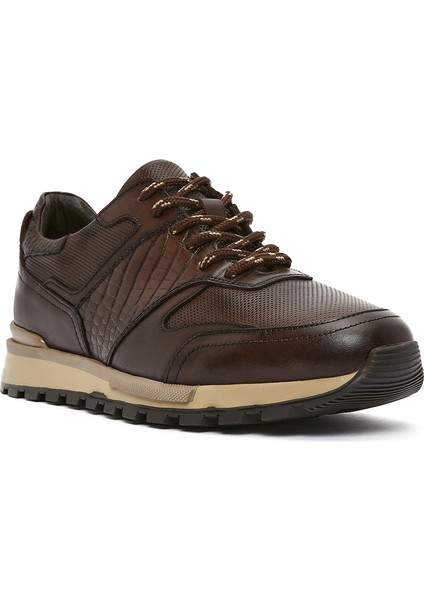 Erkek Kahverengi Bağcıklı Deri Casual Sneaker 25SFD610014