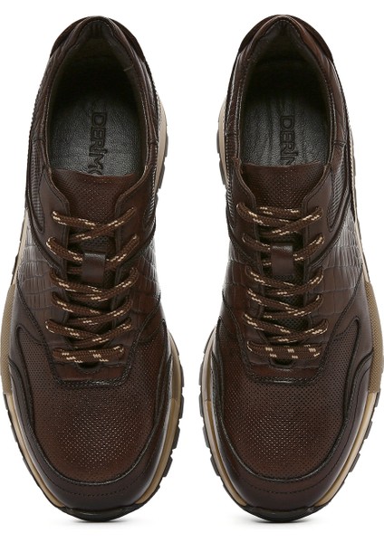 Erkek Kahverengi Bağcıklı Deri Casual Sneaker 25SFD610014