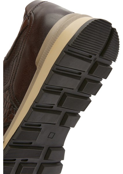 Erkek Kahverengi Bağcıklı Deri Casual Sneaker 25SFD610014