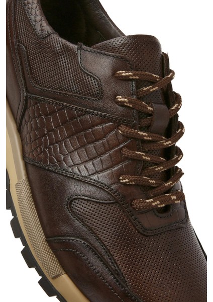 Erkek Kahverengi Bağcıklı Deri Casual Sneaker 25SFD610014