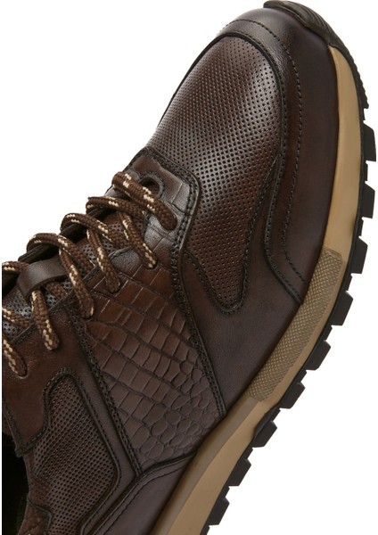 Erkek Kahverengi Bağcıklı Deri Casual Sneaker 25SFD610014