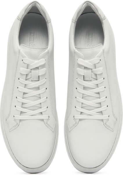 Erkek Beyaz Bağcıklı Deri Sneaker 25SFD610118