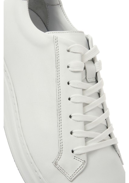 Erkek Beyaz Bağcıklı Deri Sneaker 25SFD610118