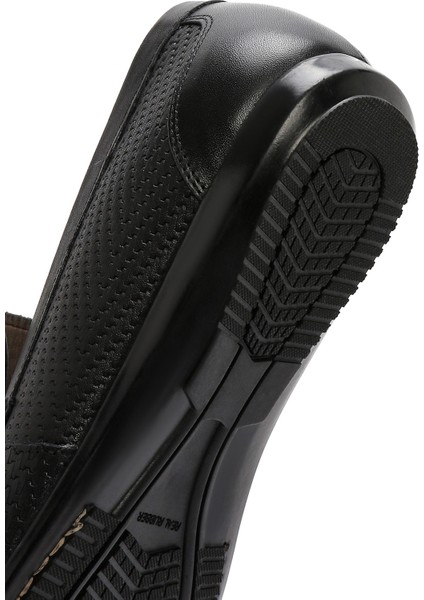 Erkek Siyah Baskılı Deri Casual Loafer 25SFD600126