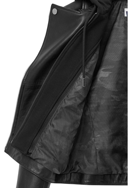 Smart Kadın Siyah Kapüşonlu Biker Deri Ceket 24wgm5262r3