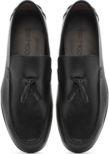 Erkek Siyah Püsküllü Deri Casual Loafer 25SFD6004FT