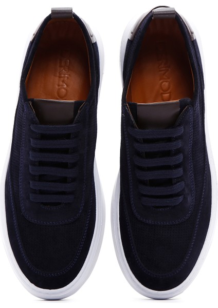 Erkek Lacivert Bağcıklı Kalın Tabanlı Süet Deri Sneaker 25SFD740310
