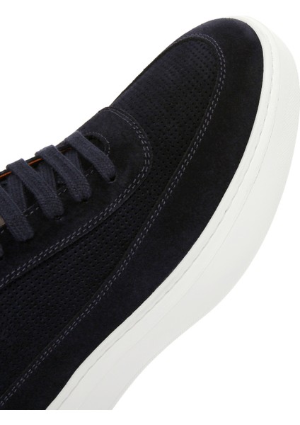 Erkek Lacivert Bağcıklı Kalın Tabanlı Süet Deri Sneaker 25SFD740310