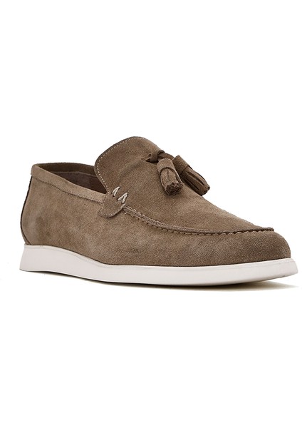 Erkek Bej Püsküllü Süet Deri Casual Loafer 25SFD750310