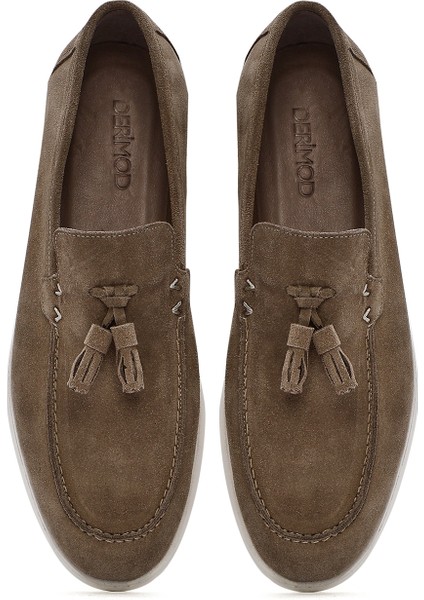 Erkek Bej Püsküllü Süet Deri Casual Loafer 25SFD750310