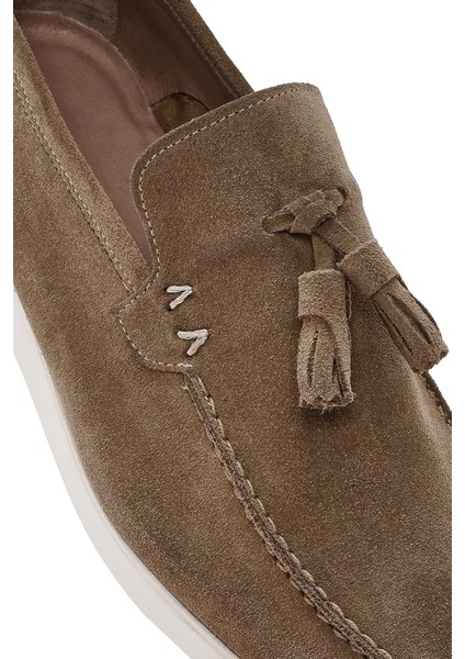 Erkek Bej Püsküllü Süet Deri Casual Loafer 25SFD750310